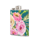 水彩バラのピンクとクリームのティール（緑がかった色） フラスク (左)