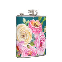 水彩バラのピンクとクリームのティール（緑がかった色） フラスク
