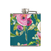 水彩バラのピンクとクリームのティール（緑がかった色） フラスク (裏面)