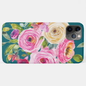 水彩バラのピンクとクリームのティール（緑がかった色） Case-Mate iPhoneケース (裏面(横))