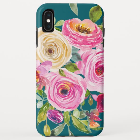水彩バラのピンクとクリームのティール（緑がかった色） Case-Mate iPhoneケース (裏面)