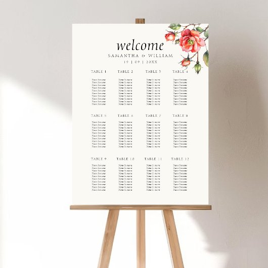 水彩バラの結婚花の座席表 ポスター