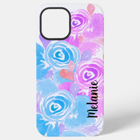 水彩バラの葉のモノグラムデザイン iPhoneケース (裏面)