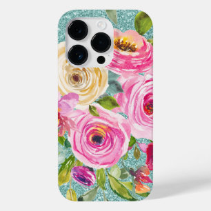 水彩バラインピンククリームアクアグリッター Case-Mate iPhone 14 PROケース