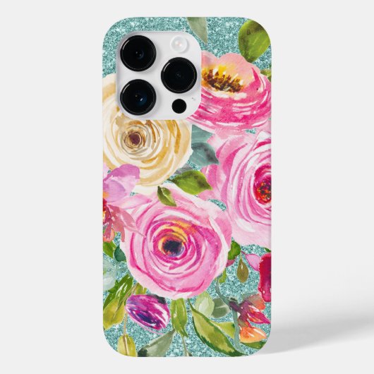 水彩バラインピンククリームアクアグリッター Case-Mate iPhoneケース (裏面)