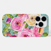 水彩バラインピンククリームアクアグリッター Case-Mate iPhoneケース (裏面 (横))