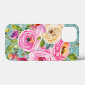 水彩バラインピンククリームアクアグリッター Case-Mate iPhoneケース (裏面 (横))