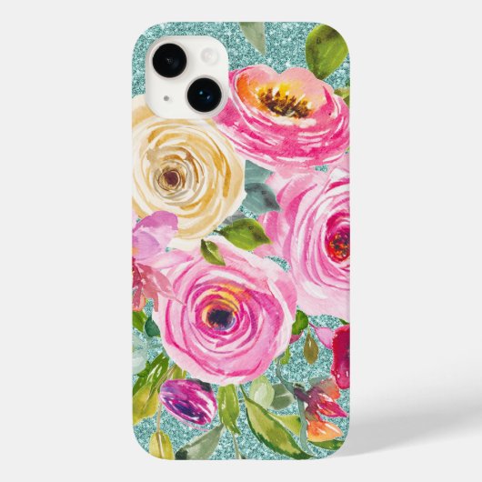 水彩バラインピンククリームアクアグリッター Case-Mate iPhoneケース (裏面)