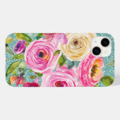 水彩バラインピンククリームアクアグリッター Case-Mate iPhoneケース (裏面 (横))