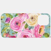 水彩バラインピンククリームアクアグリッター Case-Mate iPhoneケース (裏面 (横))