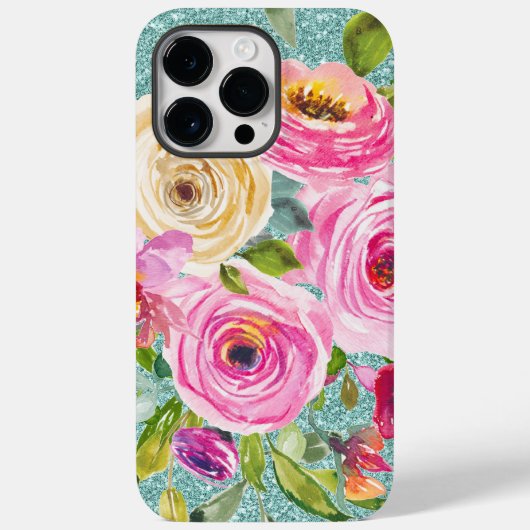 水彩バラインピンククリームアクアグリッター Case-Mate iPhoneケース (裏面)