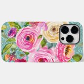水彩バラインピンククリームアクアグリッター Case-Mate iPhoneケース (裏面 (横))