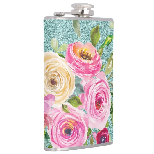 水彩バラインピンク&クリームアクアグリッター フラスク (右)