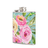 水彩バラインピンク&クリームアクアグリッター フラスク (左)