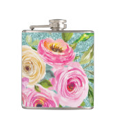 水彩バラインピンク&クリームアクアグリッター フラスク (正面)