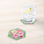水彩バラインピンク&クリームアクアグリッター ペーパーコースター (インサイチュ)