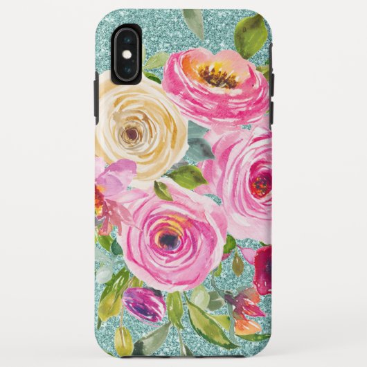 水彩バラインピンク&クリームアクアグリッター Case-Mate iPhoneケース (裏面)