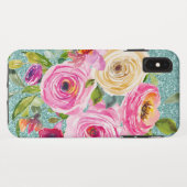 水彩バラインピンク&クリームアクアグリッター Case-Mate iPhoneケース (裏面(横))