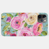 水彩バラインピンク&クリームアクアグリッター Case-Mate iPhoneケース (裏面(横))