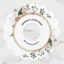 水彩バラエレガンス結婚ズワイングラスラベル ワイングラスタグ