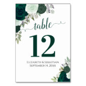 水彩バラエレガントエメラルドグリーン結婚ズ テーブルナンバー (正面)