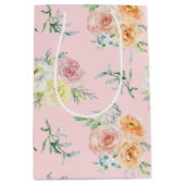 水彩バラオン赤面ピンク ミディアムペーパーバッグ (正面)