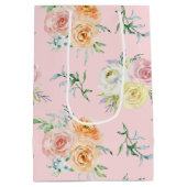 水彩バラオン赤面ピンク ミディアムペーパーバッグ (裏面)