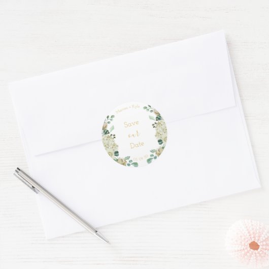 水彩バラガーデン救私たちの日付封筒用シール ラウンドシール (封筒)