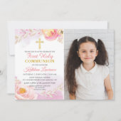 水彩バラガーデン最初の聖体写真 招待状 (正面)
