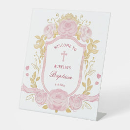 水彩バラクレストバプティスウェルカム 台座サイン