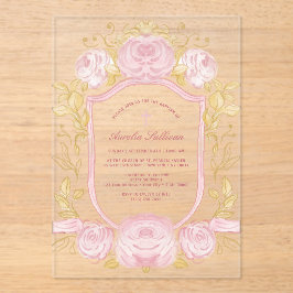 水彩バラクレストバプテスマ アクリル招待状