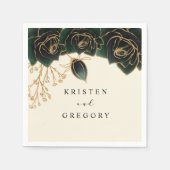 水彩バラグリーンと金ゴールド結婚ズ スタンダードカクテルナプキン (正面)