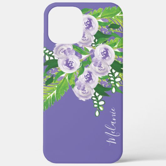 水彩バラグリーンリーパープルグリーンモノグラムの Case-Mate iPhoneケース (裏面)