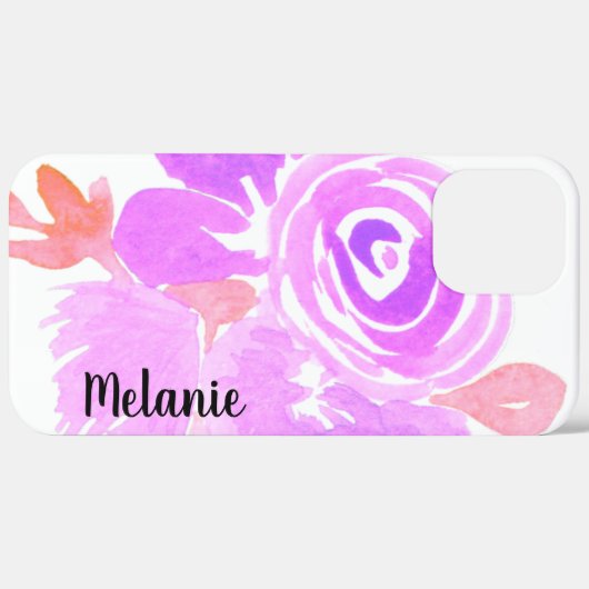 水彩バラグリーンリーピンクパープルモノグラムの Case-Mate iPhoneケース (裏面 / 右)