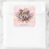 水彩バラサンキューステッカー スクエアシール (バッグ)