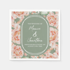 水彩バラセージ緑赤面ピンク結婚ズ スタンダードカクテルナプキン