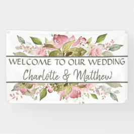 水彩バラソフトピンク結婚ズ 横断幕