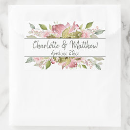 水彩バラソフトピンク結婚ズ 長方形シール