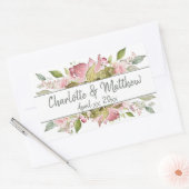 水彩バラソフトピンク結婚ズ 長方形シール (封筒)