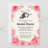 水彩バラダービーホースレースパーティの招待状 (正面)