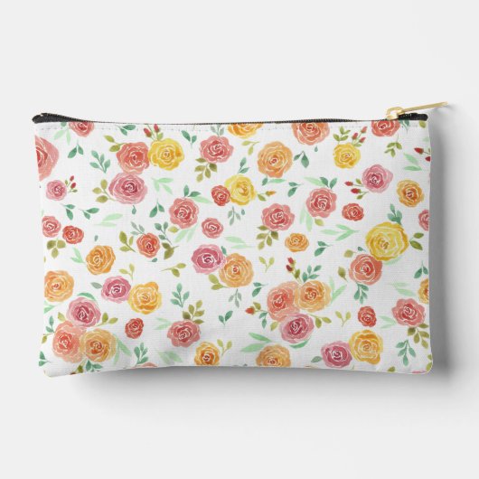 水彩バラトラベパーソナライズされたル アクセサリーポーチ (裏面)