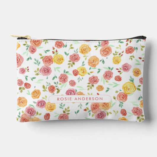 水彩バラトラベパーソナライズされたル アクセサリーポーチ (正面)