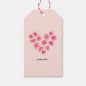 水彩バラハート形ピンク桃フローラ ギフトタグ (正面)