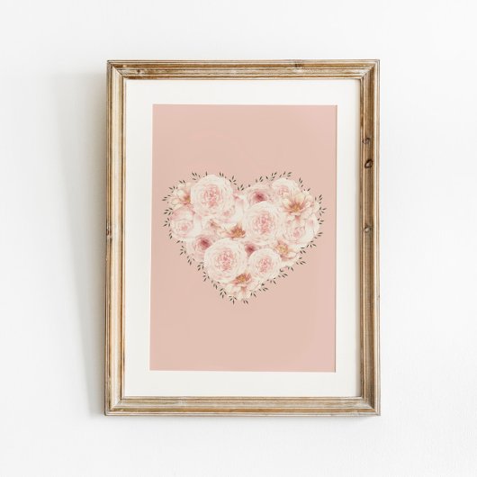 水彩バラハート ポスター