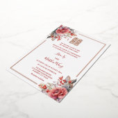 水彩バラバラ中国の金ゴールド結婚 箔招待状 (回転した状態)