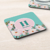 水彩バラバレリーナフローラモノグラムサークル コースター (左側)