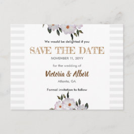 水彩バラバレリーナ結婚式の日付を保存 案内ポストカード