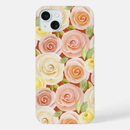 水彩バラパターンド iPhoneケース (裏面)