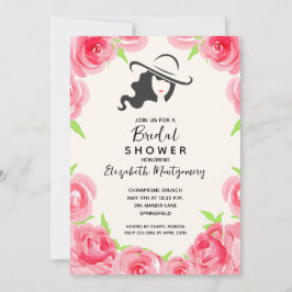 水彩バラビッグハットブライダルシャワー 招待状