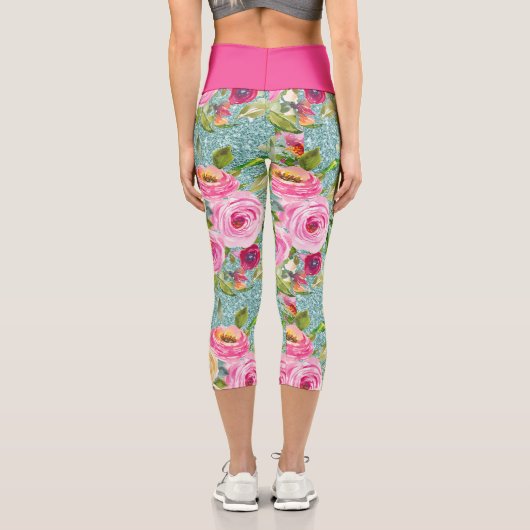 水彩バラピンクとクリームオンアクアグリッター カプリレギンス (裏面)